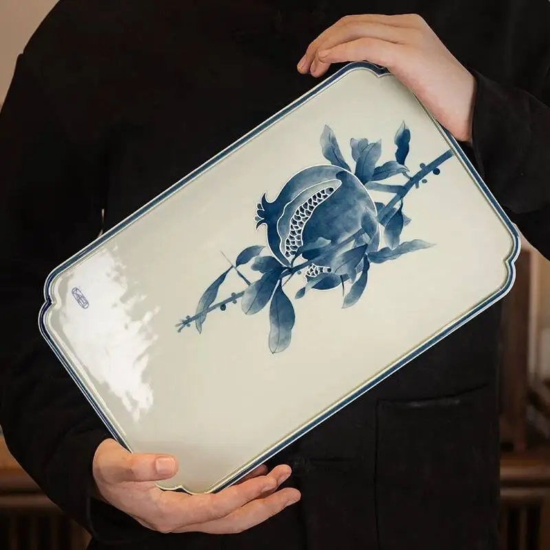 Hand-Painted Blue And White From Shengshan, Antique-Style Coaster, Vintage Table, Set For Home Use, Kung Fu Tray, Dry Tea Tray