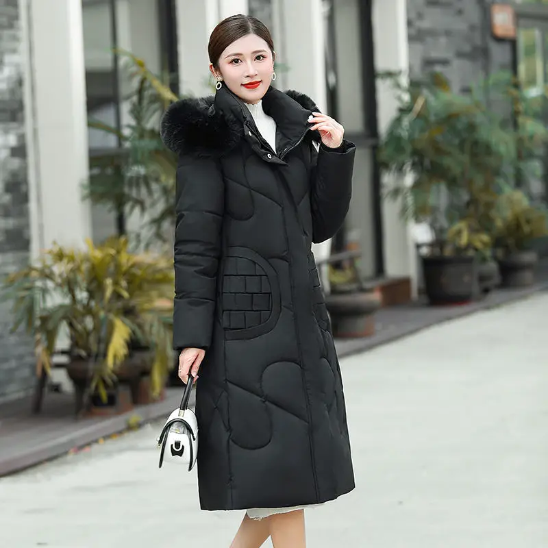 Piumino invernale da donna in cotone Giacca da pendolarismo lunga in cotone con cappuccio antivento