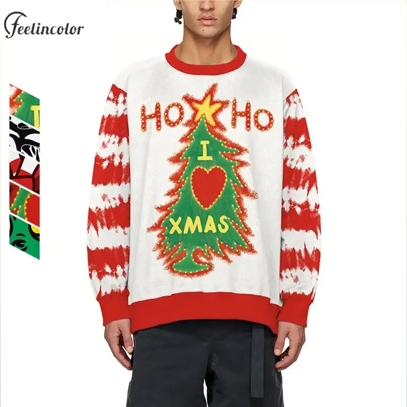 Christmas Sweatshirts for Men Tracksuit Oversize Christmas Tree Graphic Sweatshirts Pullovers Hip Hop Streetwear Male Clothes