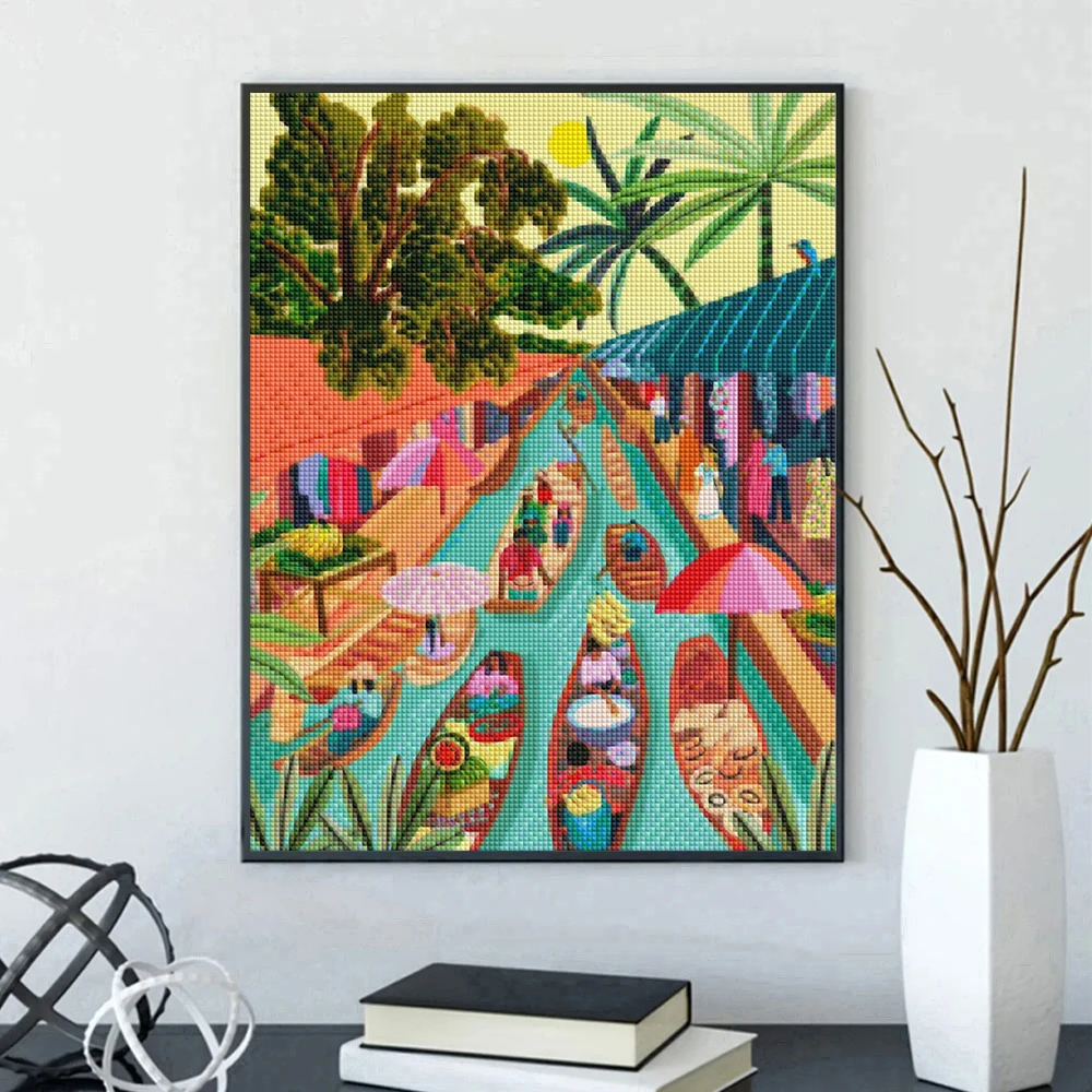 DIY Diamant Stickerei Meer Stadt Landschaft Diamant Malerei Sonnenuntergang Straße Landschaft Kreuz Stich Kunst Hause Dekoration Geschenk – Detail 6