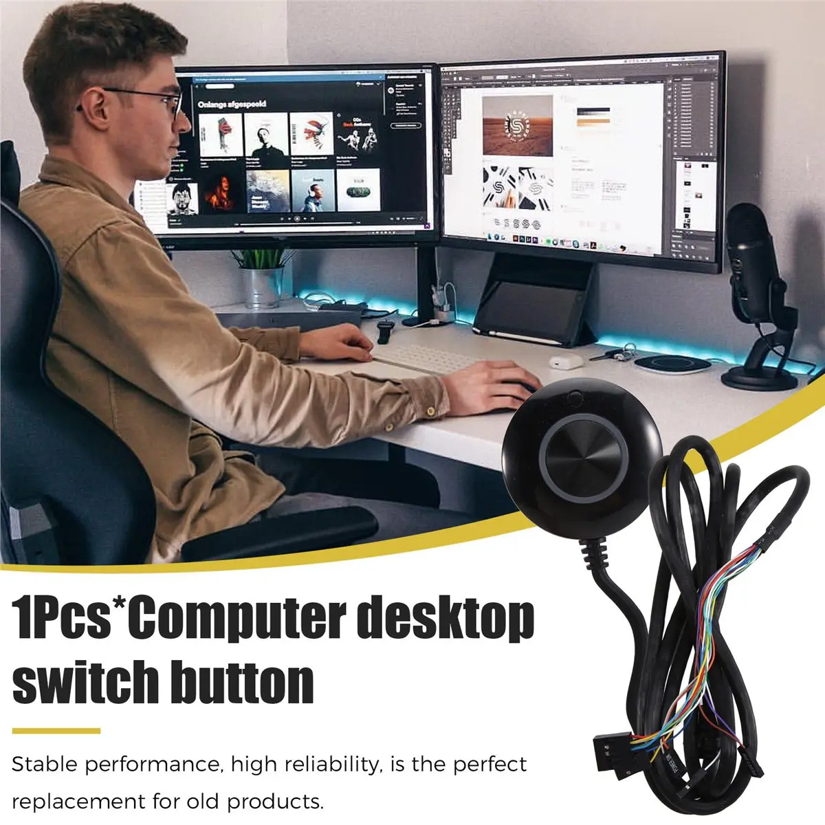 [VALUE PACK]Computer Desktop Switch Button with Dual USB Audio Desktop Host External Boot Button Adhesive Switch