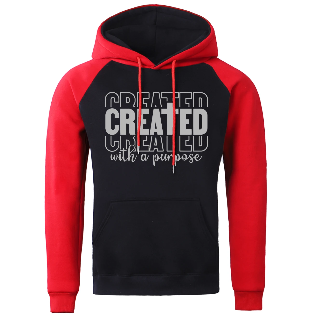 Created With A Purpose Printing Men Raglan Hoodies Fashion Casual Hoodie Fleece Warm S-Xxl Hoody Round Neck Versatile Clothes