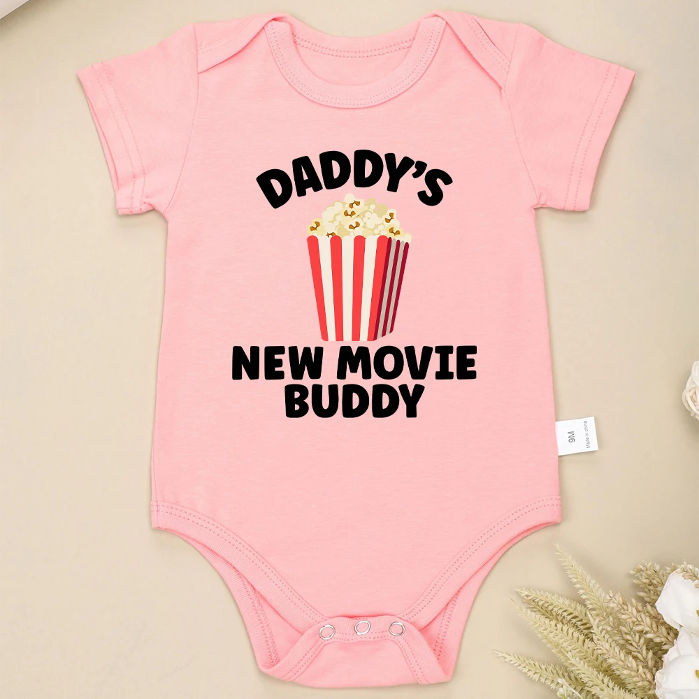 Daddy's New Movie Buddy Cute Baby Boy Onesies Cartoon Fun Fashion Toddler Girl Jumpsuit 100% Cotton Fine Fabric Cozy Breathable