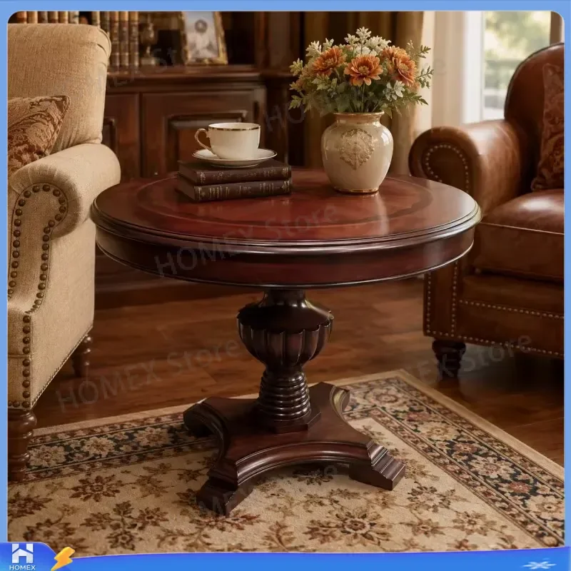 American Round Small Coffee Table Luxury Solid Wood Living Room Center Table Elegant Side Table Modern Home Furniture Decor