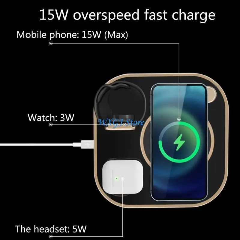 

37JE 3 in 1 for Apple- Watch Mobile Phones Earphone USB Charging Cable Bracket Smartwatch Station Stand Holder Cradle