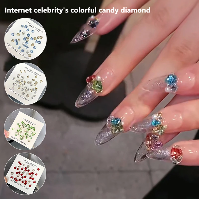 40 sztuk kolorowe paznokcie Rhinestone lodowe przezroczyste serce kostka w kształcie cukru kryształowe kamienie Nail Art 3D dekoracje DIY Manicure Jewelr