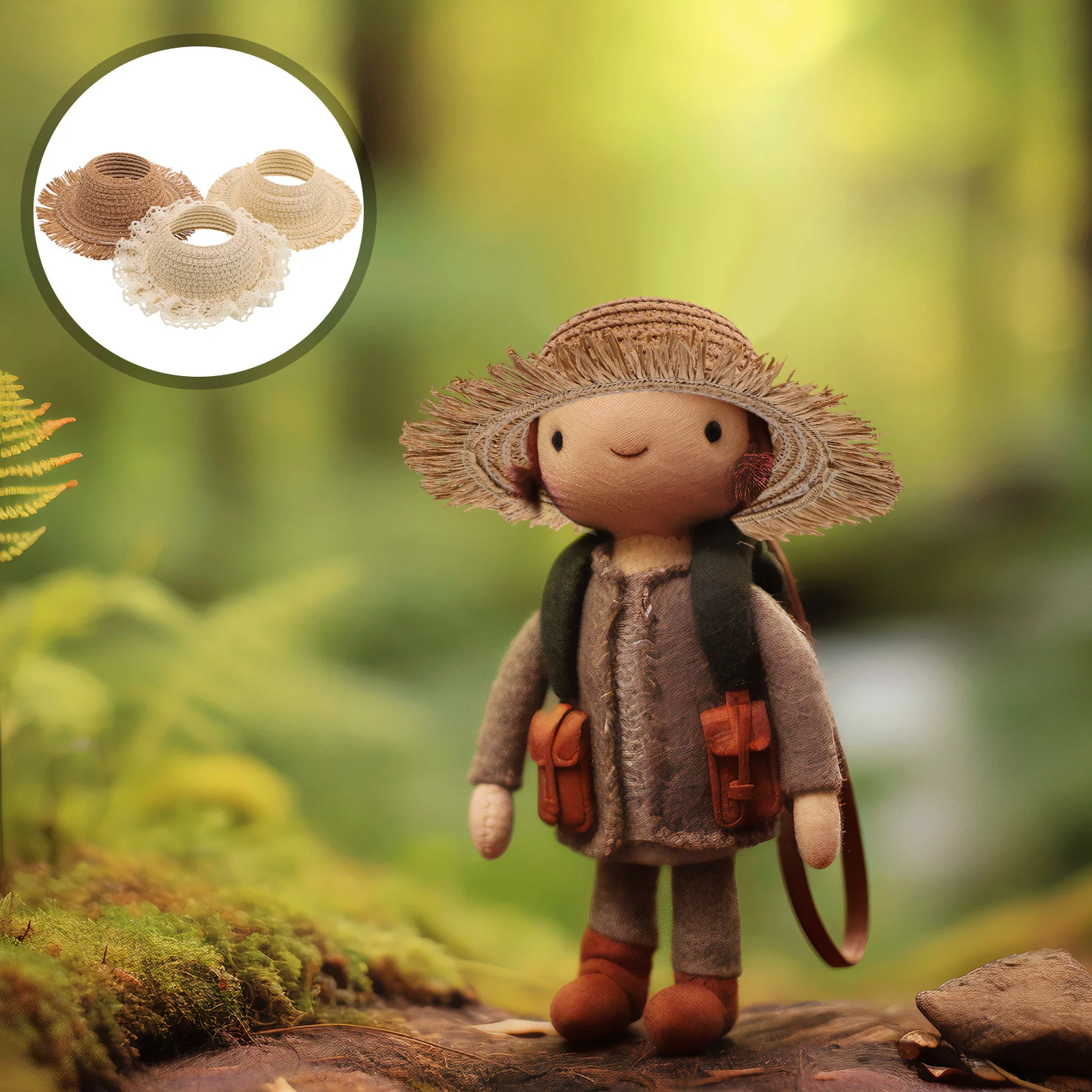 

3pcs Mini Woven Hats For Handwoven Straw Wide Brim Hat Craft Accessories Sun Protection Decor Diy Tea Party Photo Props