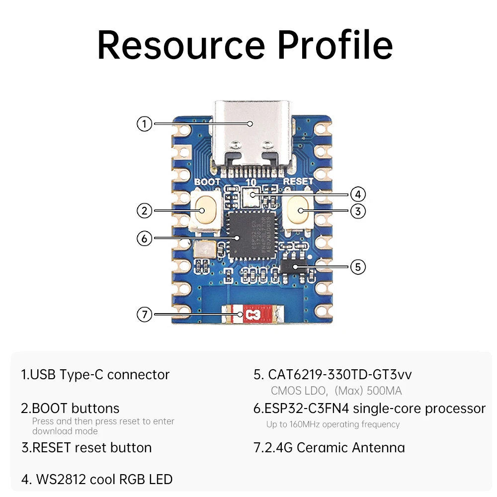 ESP32-C3-Zero Mini WiFi BT 5 Development Board Single Core Processor Based on ESP32-C3FN4