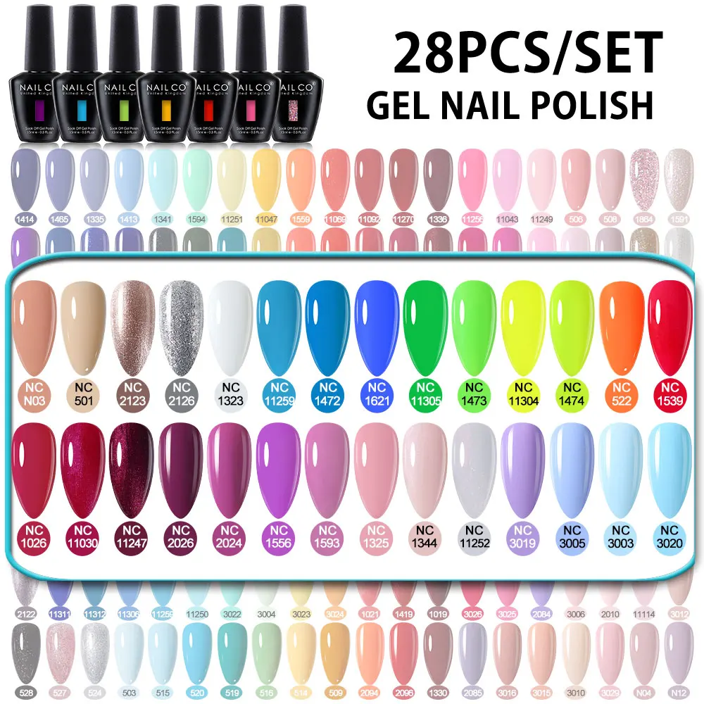 

NAILCO 28Colors Kit Gel Nail Polish Set Semi Permanent Set Nail Art Designs UV Gel Varnish for Manicure Base Matte Top Coat Kits