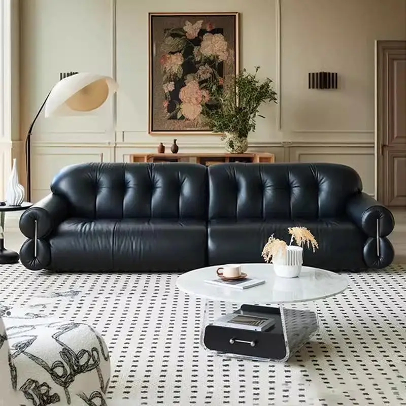Modern Living Room Sofa Set With Comfort Cushions And Genuine Leather Upholstery For Family Seating And Home Lounge Use