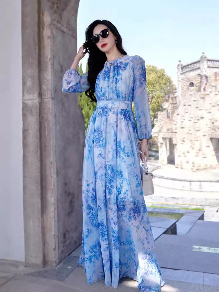 The Perfect Chiffon Women Dress for Summer: My Real Experience with the  Light Blue Long-Sleeve Design