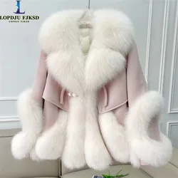 Faux Fur Coat for Women,Horn Button Leather Jacket,Fur Collar, Thick Warm Clothes,Lace-up,High Quality, Autumn and Winter,2024