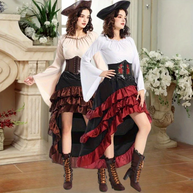 

3D Compass Embroidery Medieval Waist Skirt Wave Pattern Jacquard Navigator Halloween Performance Costume