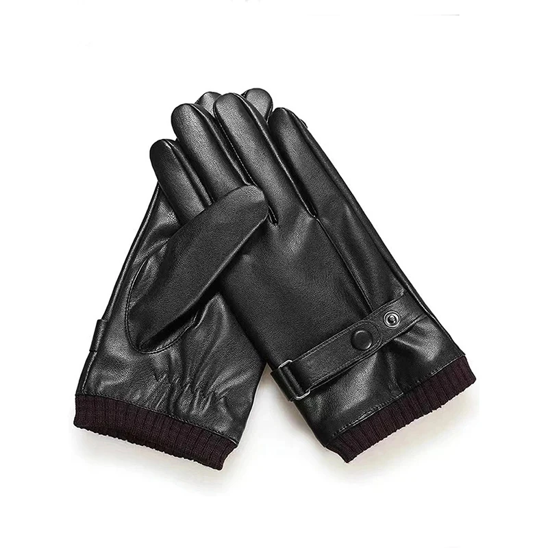 Winter Fashion Black PU Leather Gloves Male Thin Style Driving Leather Men Gloves Non-Slip Full Fingers Palm Touchscreen