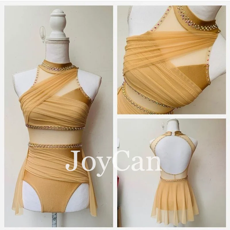 JoyCan Lyrical Dance Dress Gold Jazz Dance Costume Pole Dancing Clothes Girl Performance Training