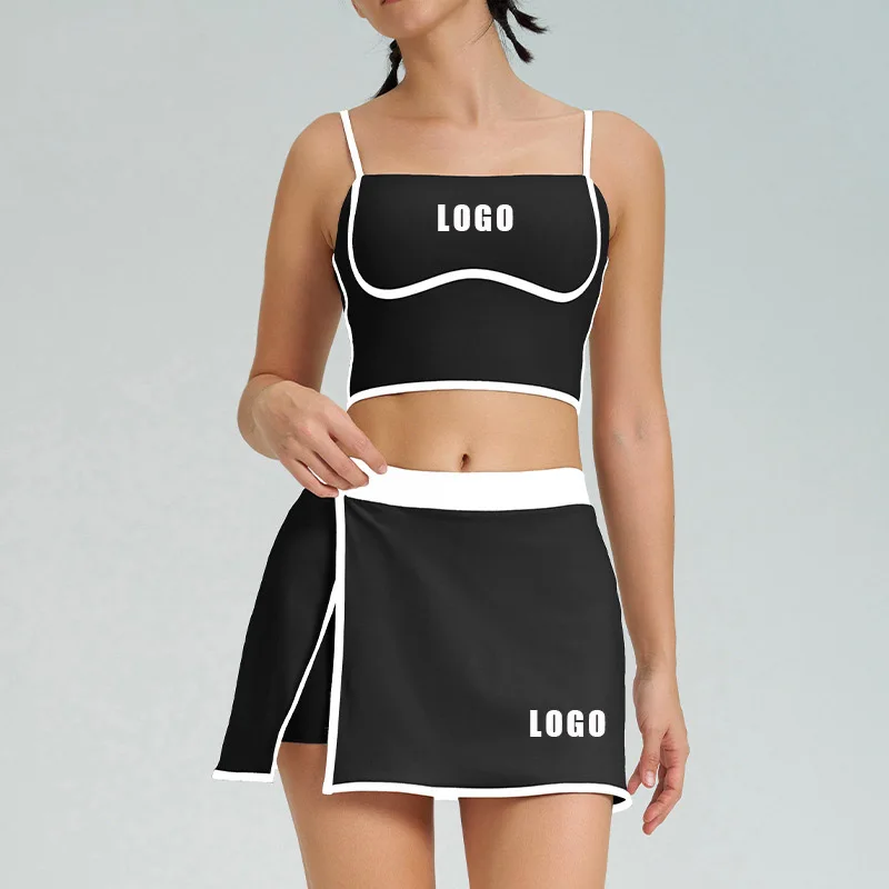 Custom LOGO new color matching quick-drying sports vest women's fitness shockproof fixed cup summer high elastic yoga suit set