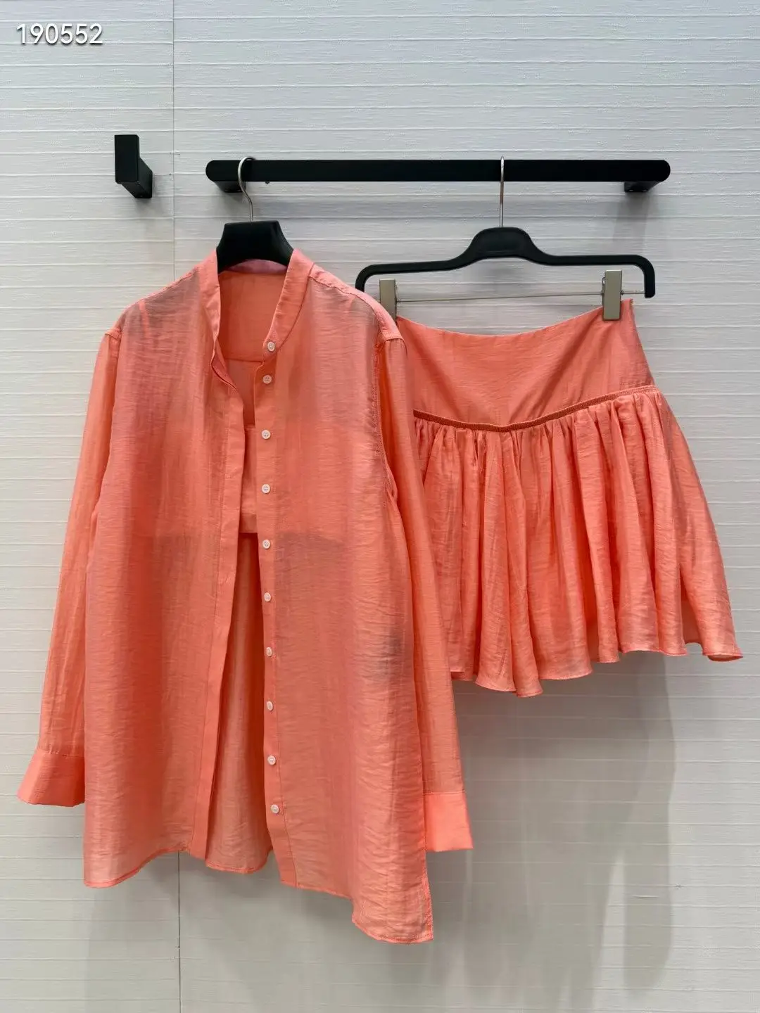 2026 New Arrival 3 Piece Outfit Set Women Strapless Cami Top Stand Collar Slit Loose Shirt High Waist Pleated Puffy Skirt Casual