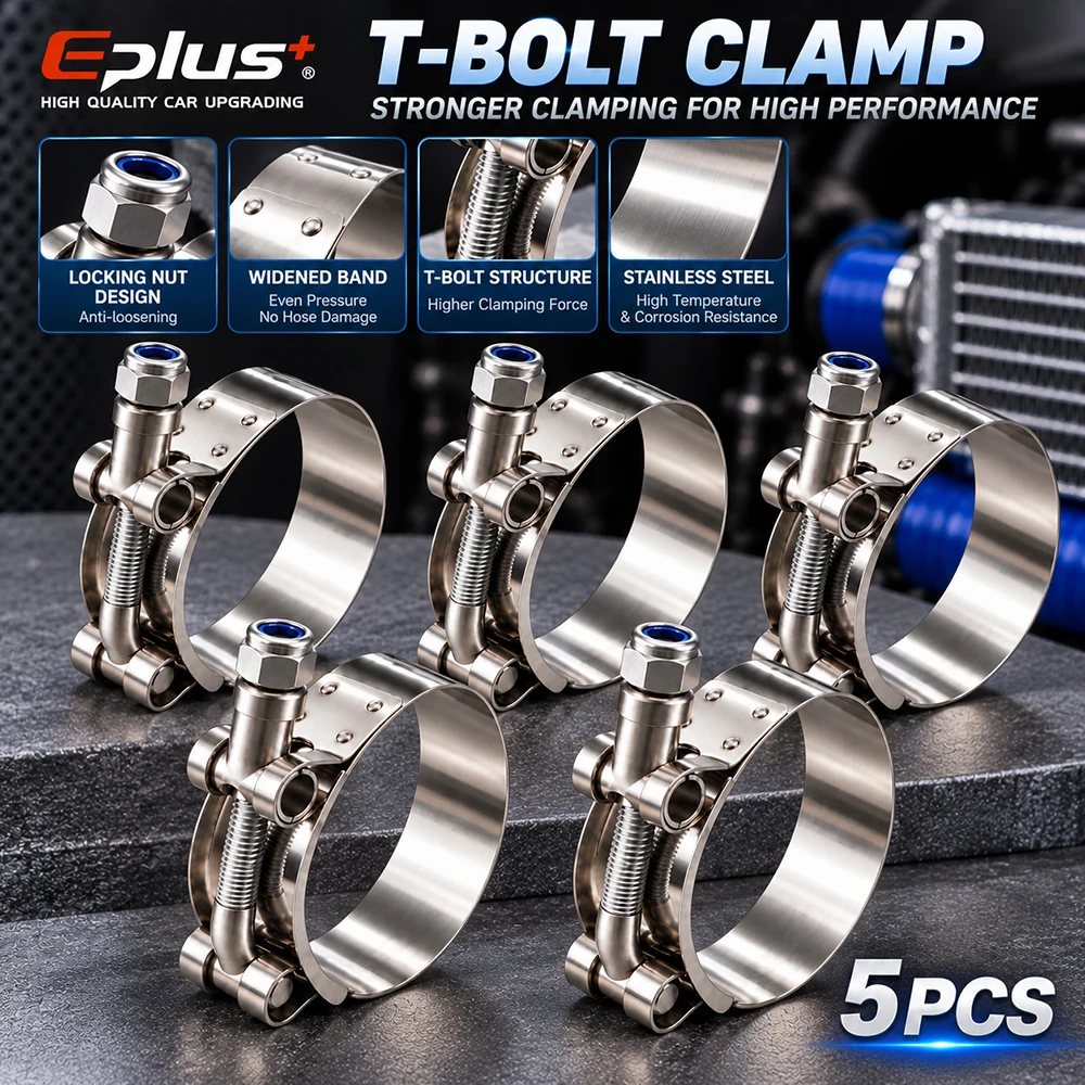 5 Stück Edelstahl Europäische Hochleistungs-Schlauchschellen Universelle T-Bolzen-Schellen 28-110mm Verstellbar für Auto, Motorrad & Industrielle Rohre – Detail 4