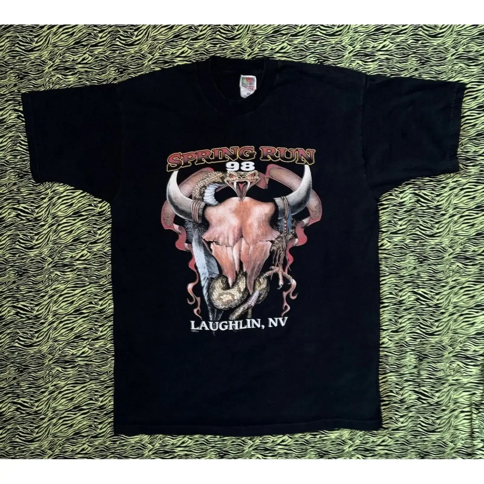 Vintage '98 Spring Run Dice Snake Bull Skull Laughlin Nevada T Shirt XL vintage Washed streetwear Stretched