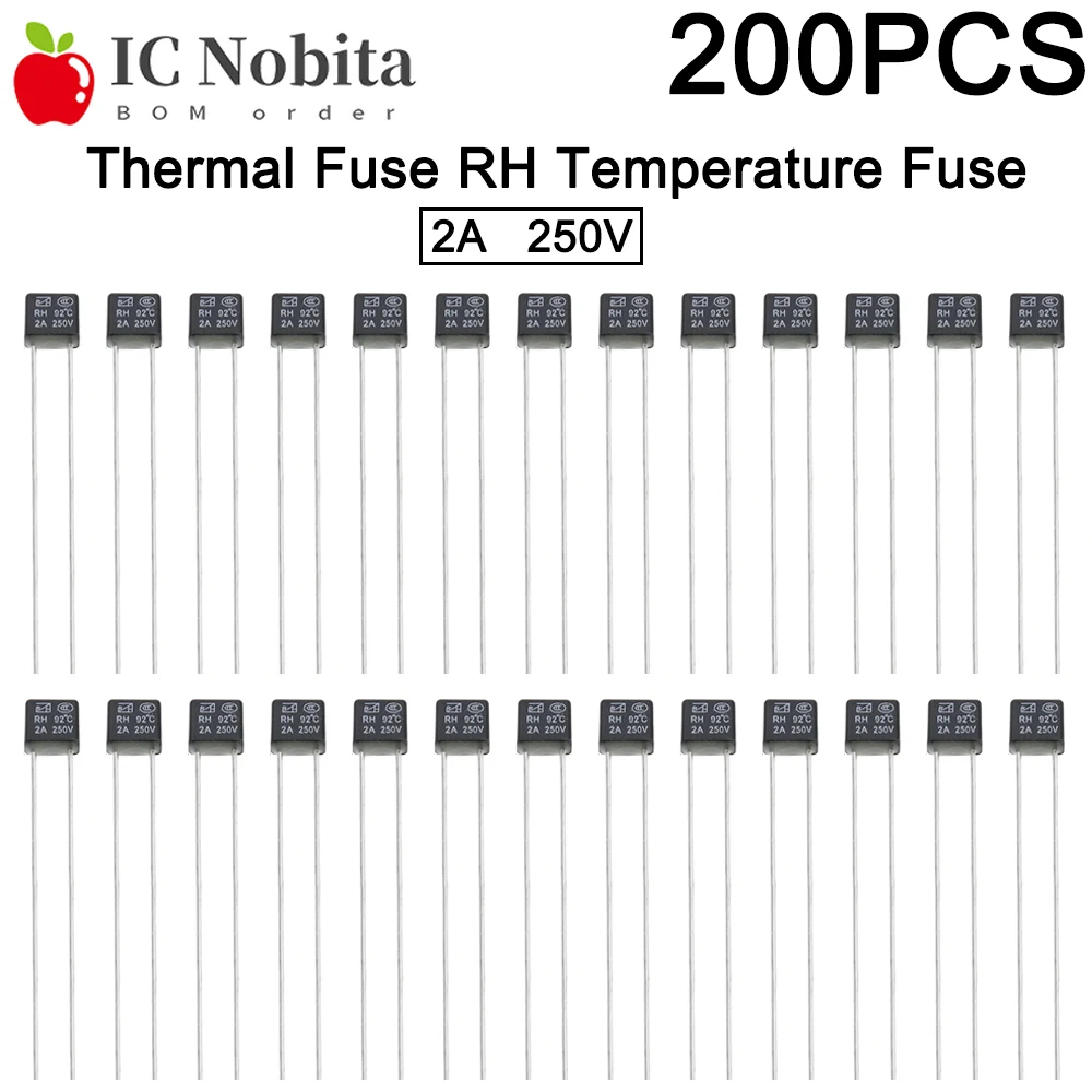 200PCS Thermal Fuse RH Temperature Fuse 2A 250V 92 95 102 105 115 120 125 130 135 140 145 150 Degree Fan Motor Thermal Fuses