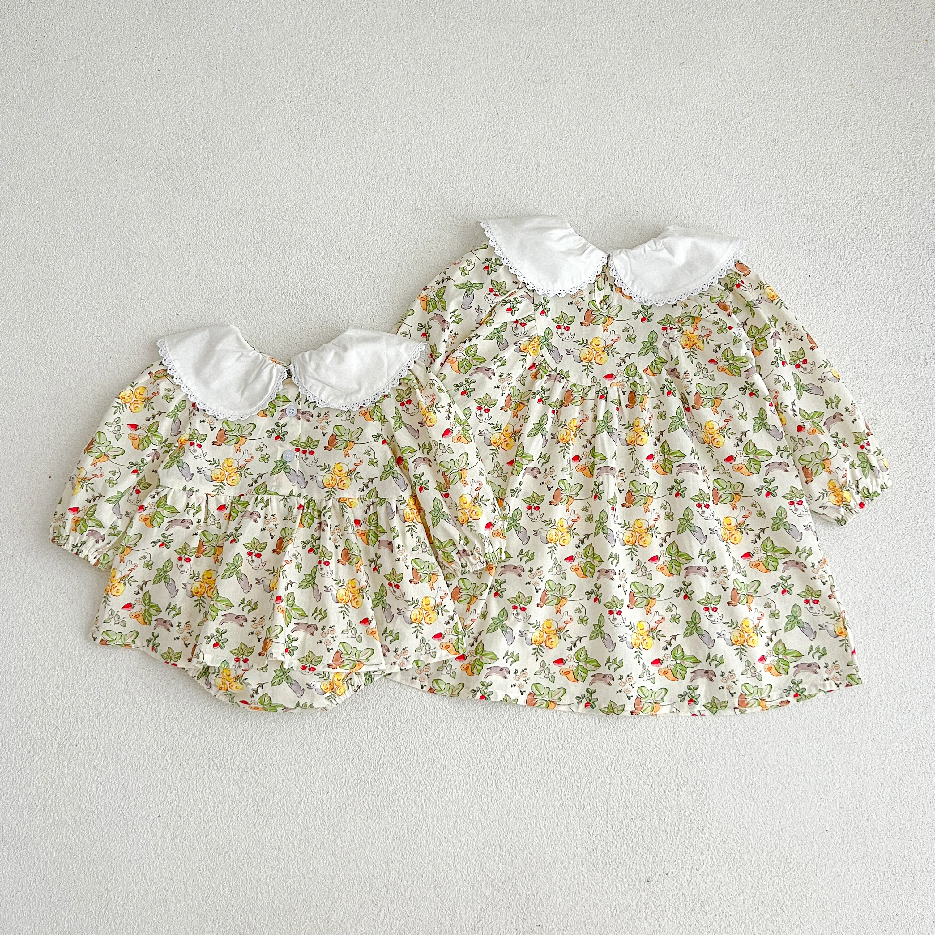 Familien look Frühling Blumen kleid Baby Mädchen bestickt Pandora Kragen Baumwoll kleid Baby Mädchen Blumen Bodysuit Schwestern Look Kleidung – Detail 20