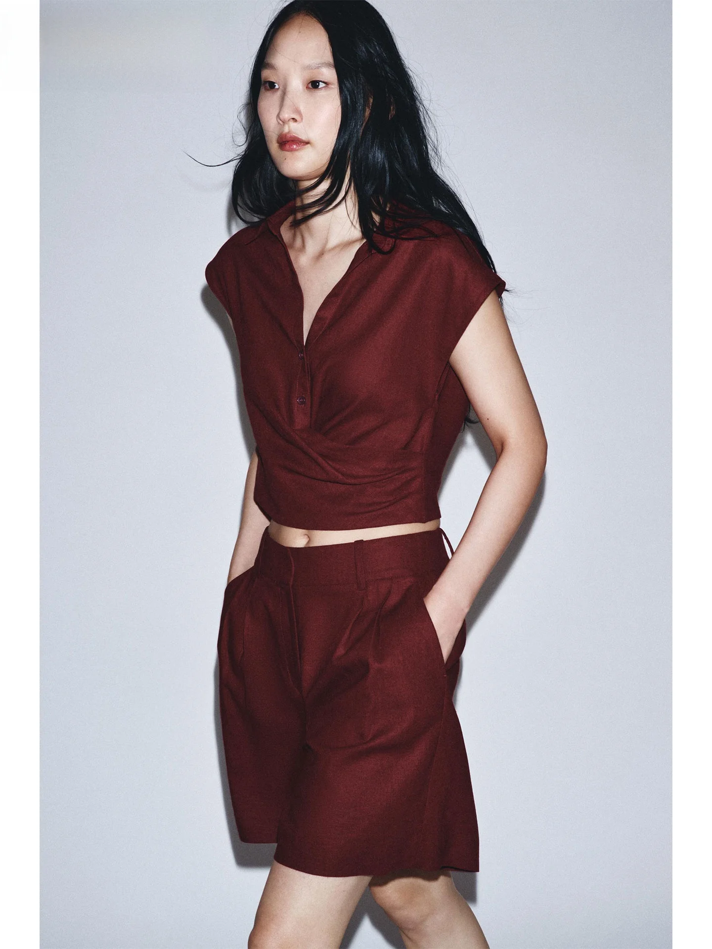 

ZAPRHA 2022, осенний модный универсальный льняной двухбортный топ с зубчатым воротником, женский жилет Sli Pure Color