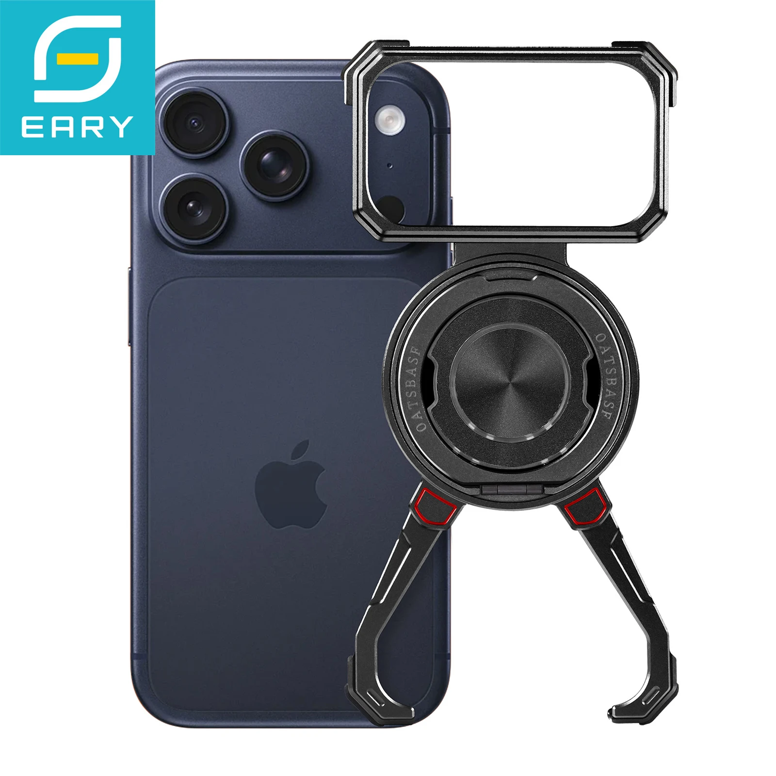 

Eary for iPhone 17 Pro Max Bumper Case With Stand 360°Rotatable Magnetic Metal Frameless Shell Shockproof Protection Phone Cover