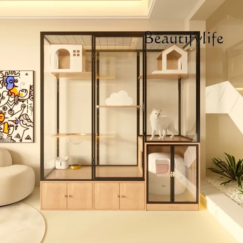 

N Cat cage, large space cat villa, large household panoramic glass cat cabinet, indoor transparent nest customization