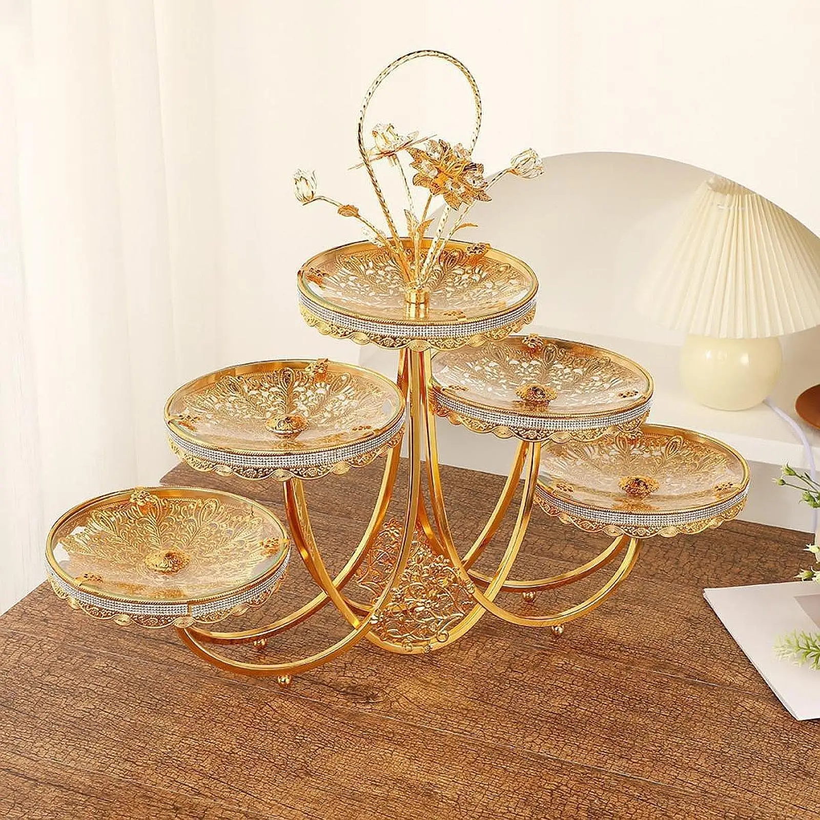 

Fruit Platter 5 Tiered Kitchen Parties Organizer Decoration Countertop Decorative Multifunctional Table Centerpiece Serving Tray