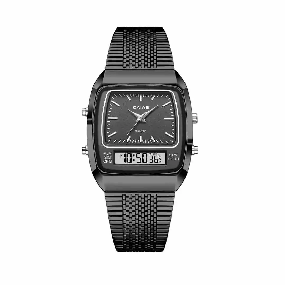 

G-SHOSU Watch 2100 Unisex Square Digital Sports Watch 3-Hand Steel Band Full-Featured World Time LED Dual Display Sports & Casu