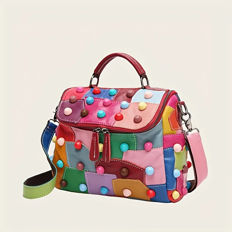 

Geometric Patchwork Messenger Bag - Detachable Strap,Spacious,Zipper Closure.Ideal for Daily Commuting & School.Style & Function