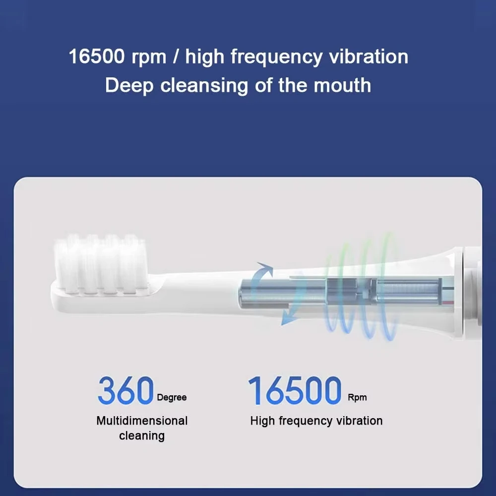 샤오미 미지아 소닉 전동 칫솔 T100, 배터리 수명 30 일, 16500RPM 진동, USB 충전식 IPX7 방수 칫솔