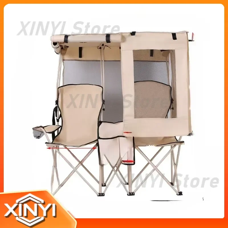 Outdoor Camping Double Folding Chair for Fishing Beach Leisure with Integrated Awning Director Chair for All Terrain Use
