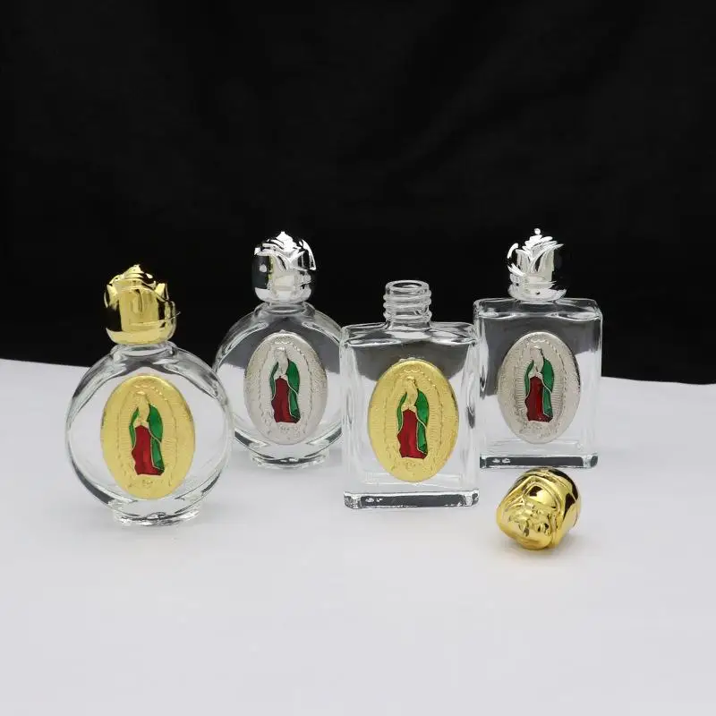 Glass Holy Water Bottles Enamel Colorful Christian Virgin Sculpture Bottle Religious 15ml Holy Water Vessels Religious Decor