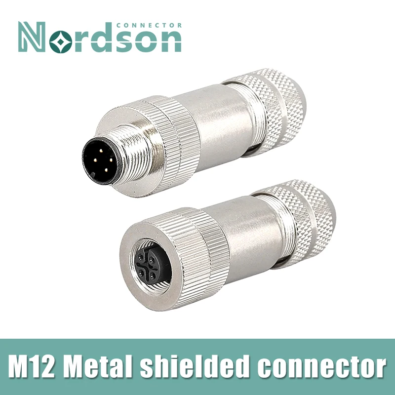 M12 4/5/6/8/12 Pin Metal Assembled Aviation Plug with Shielded Sensor Connector A/B/D-type Butt Joint Male Female Connectors