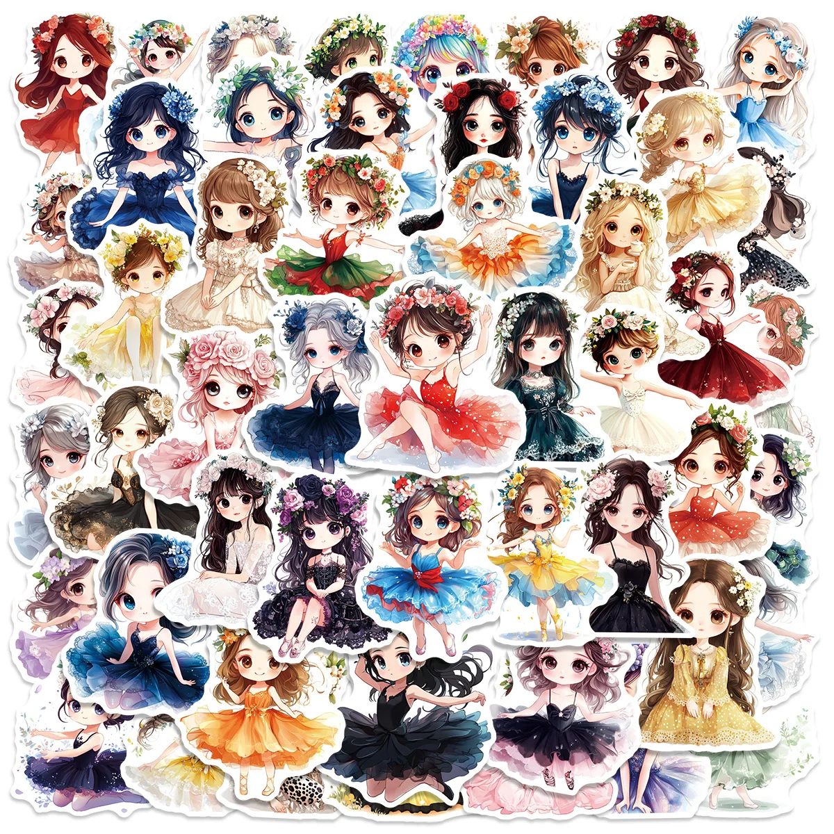 50/100 Pcs Ins High Value Ballet Doodle Stickers Eco-Friendly for Notebook Phone Case Diary Helmet Skate Desk Bicycle Decals
