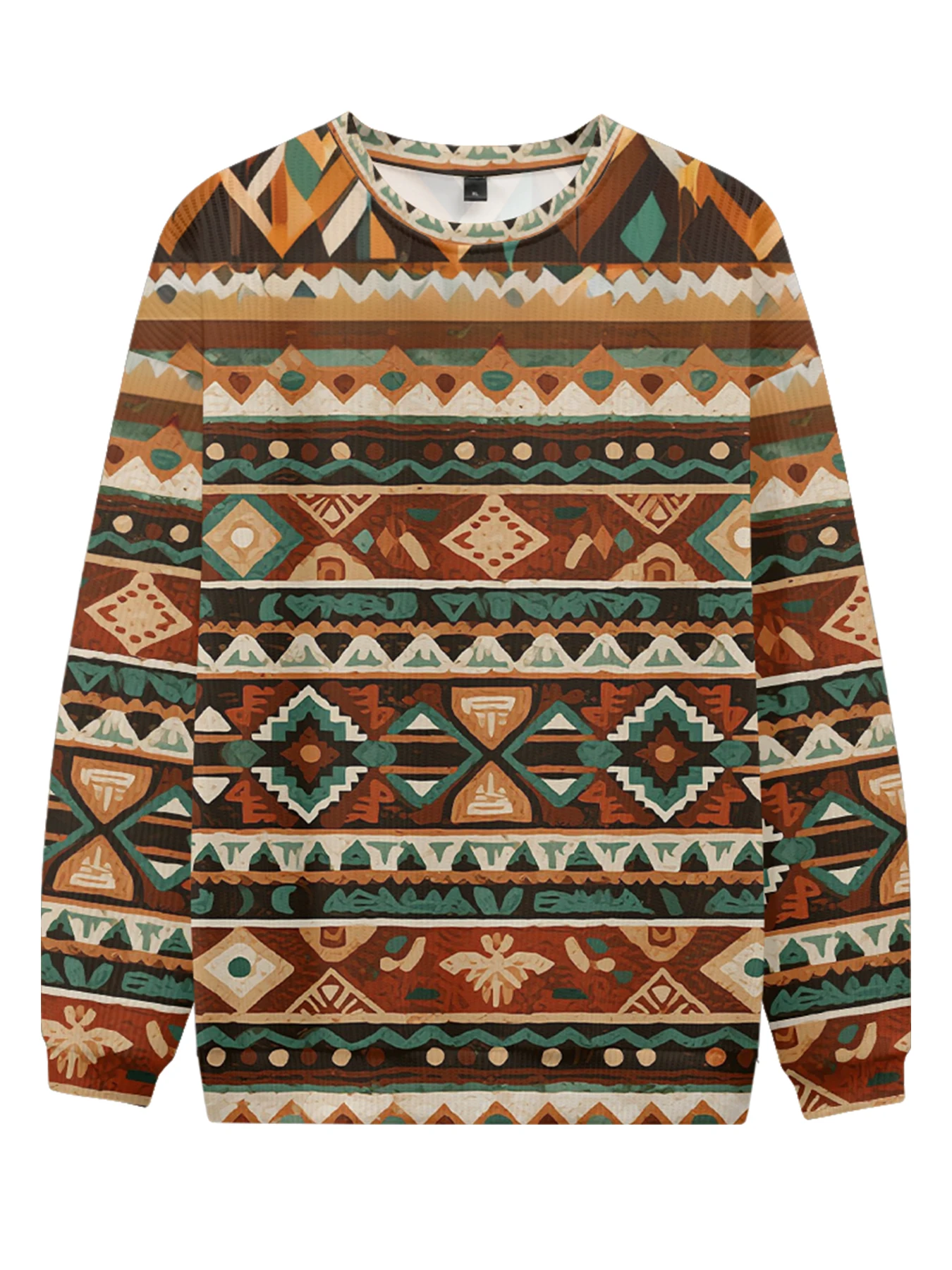 

Vintage Ethnic Geometric Print Sweatshirt Bohemian Long Sleeve Crewneck Tribal Artistic Pattern Retro Streetwear Trendy Fashion