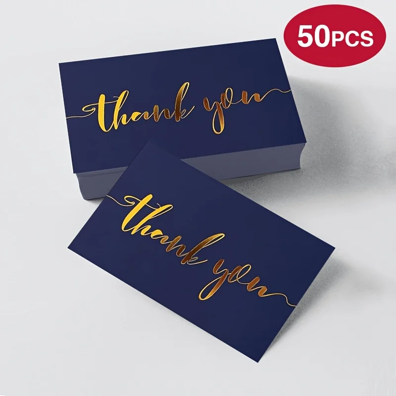 50PCS Colored Navy Blue Handwritten Thank You Cards for Business Office Gratitude, Customer Maintenance, and Employee Benefits