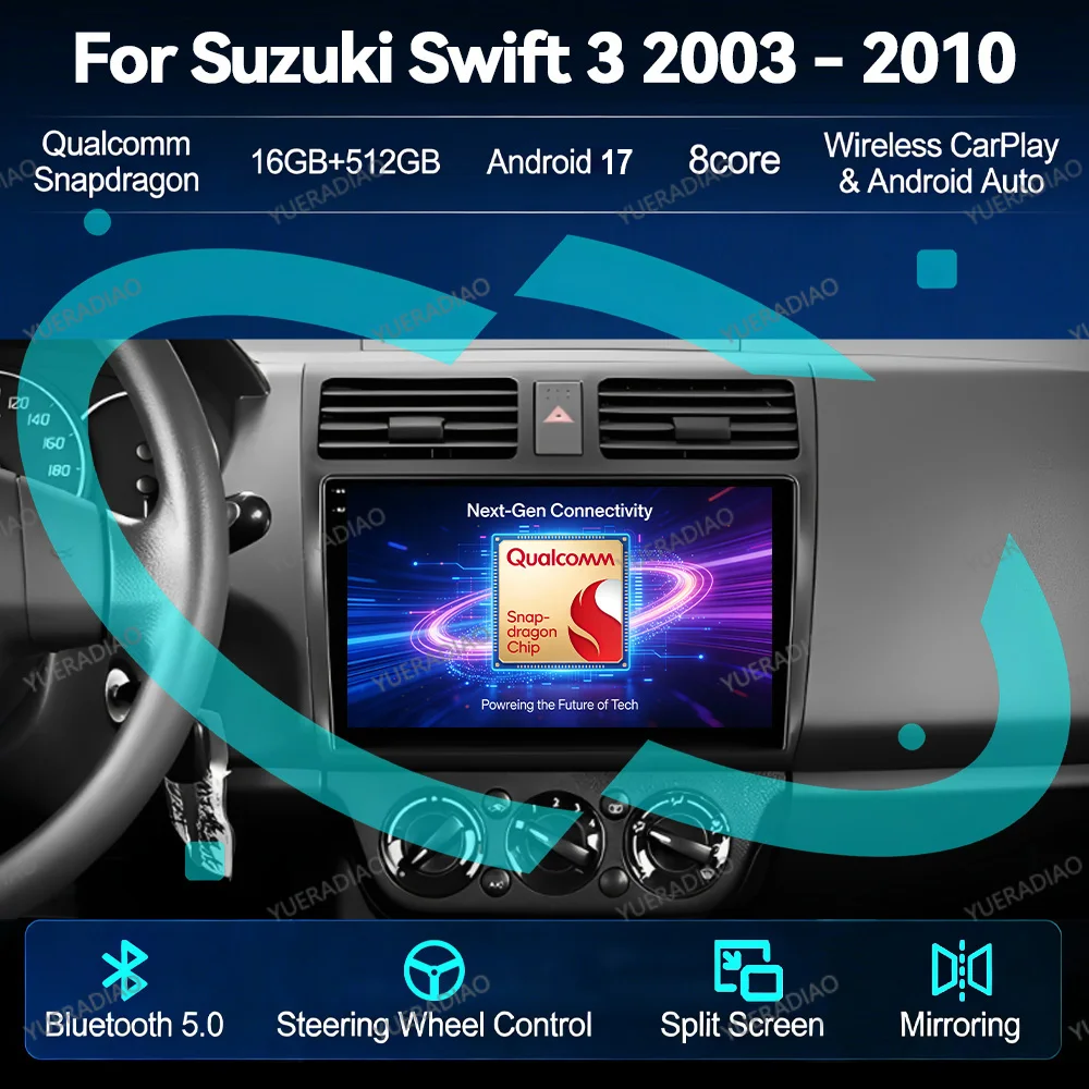 Android 17 Car Radio For Suzuki Swift 3 2003 - 2010 Head Unit BT Multimedia Video Player 4G WIFI GPS NAVI Qualcomm 2DIN QLED
