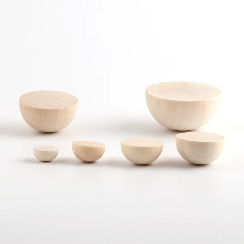 

Nana 15-50MM Unfinished natural half round wooden ball beads DIY kids art craft toy small wooden ball