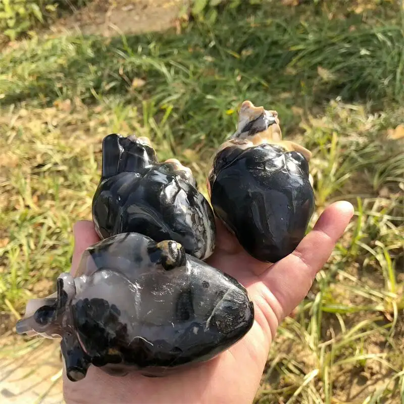Natural Volcanic Agate Heart Carving Healing Crystal Women Modern Statue Naked Art Stone Gemstone Collectible Gift 1pcs