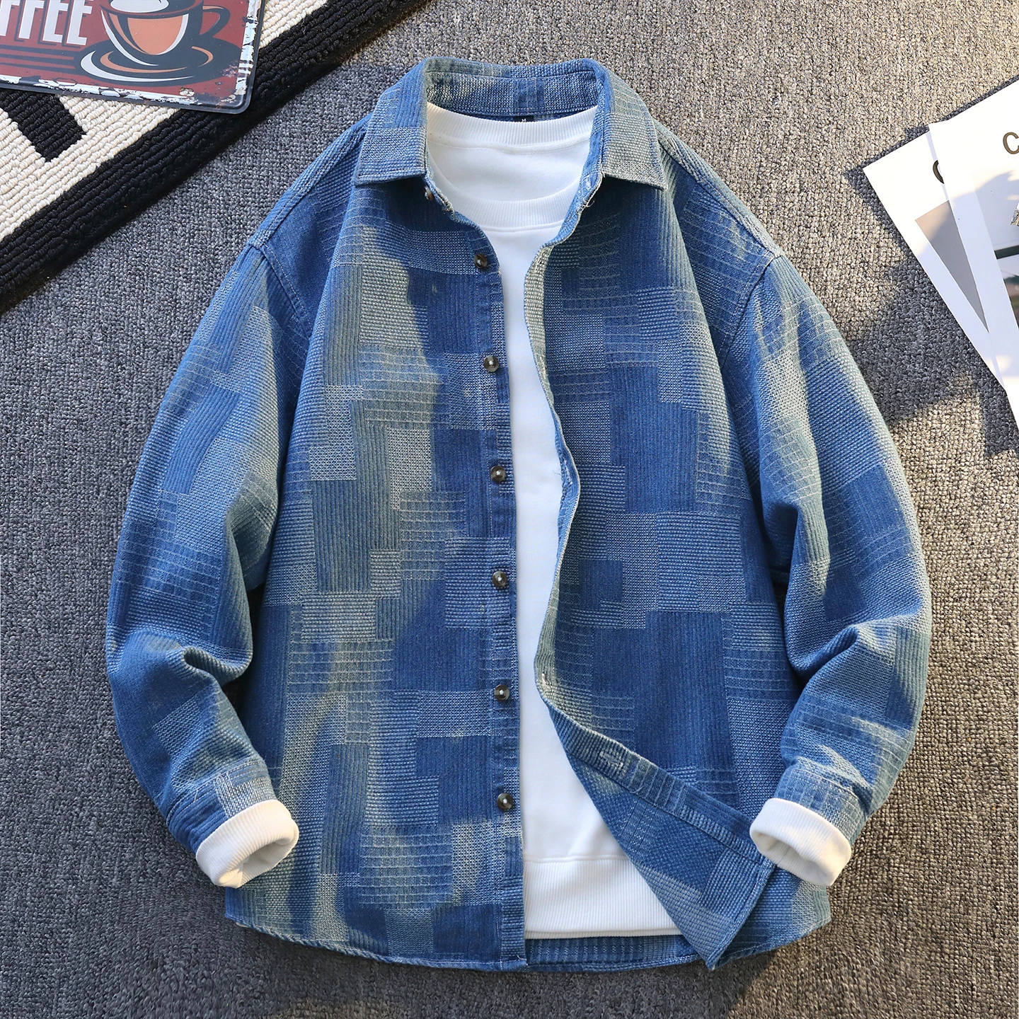 

2026 Cowboy Jacquard Checkered Long Sleeved Shirt Men's Artistic Retro Casual Street Wear Shirt Loose Hip Hop Harajuku Shirts