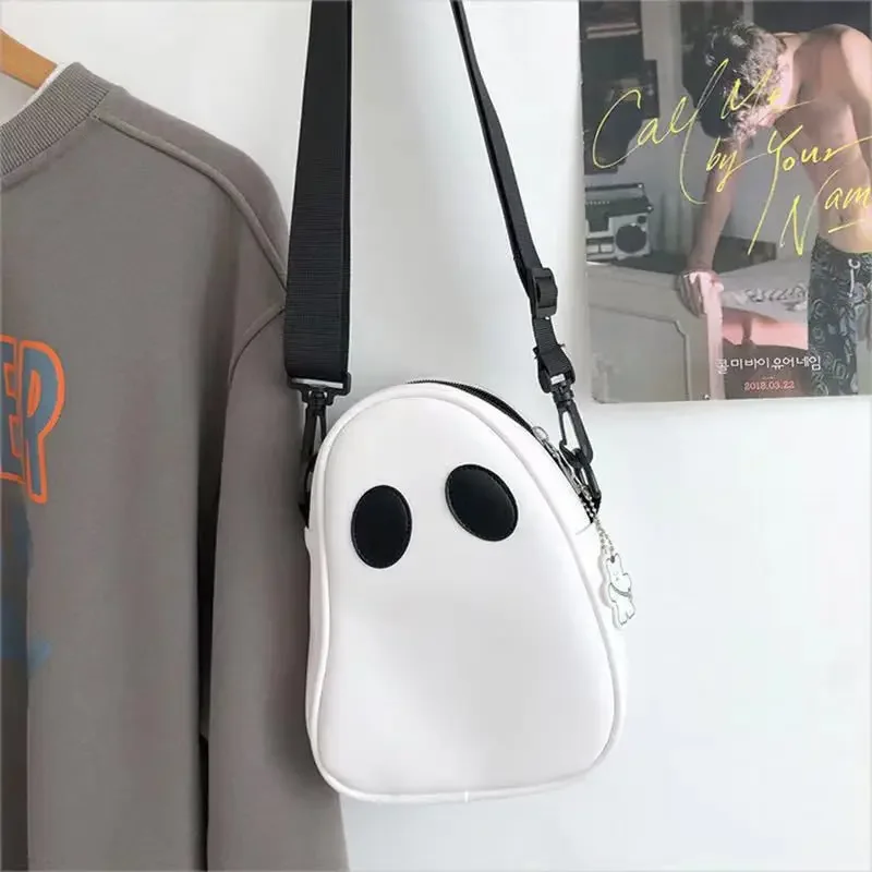 Bolso fantasma de estilo japonés para niñas, bolsos de hombro suaves con cremallera sólida, bolso cruzado informal de PU, Unisex