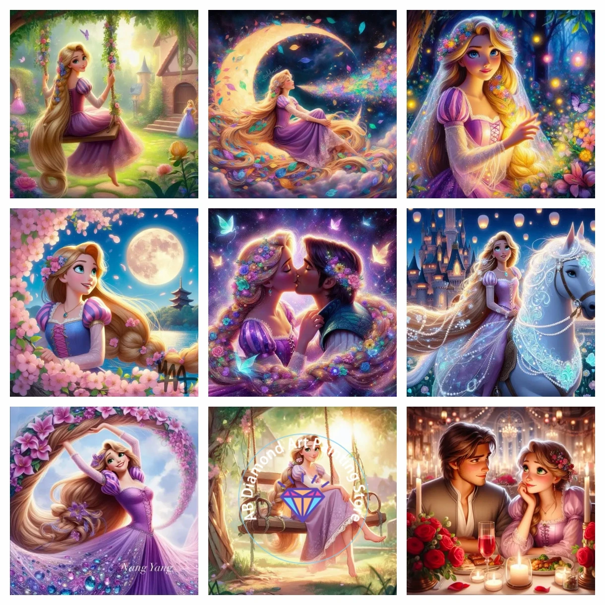 

AB Diamond Painting Long Hair Disney Rapunzel Princess Cross Stitch Embroidery Set DIY Art Mosaic Home Decoration Children Gift