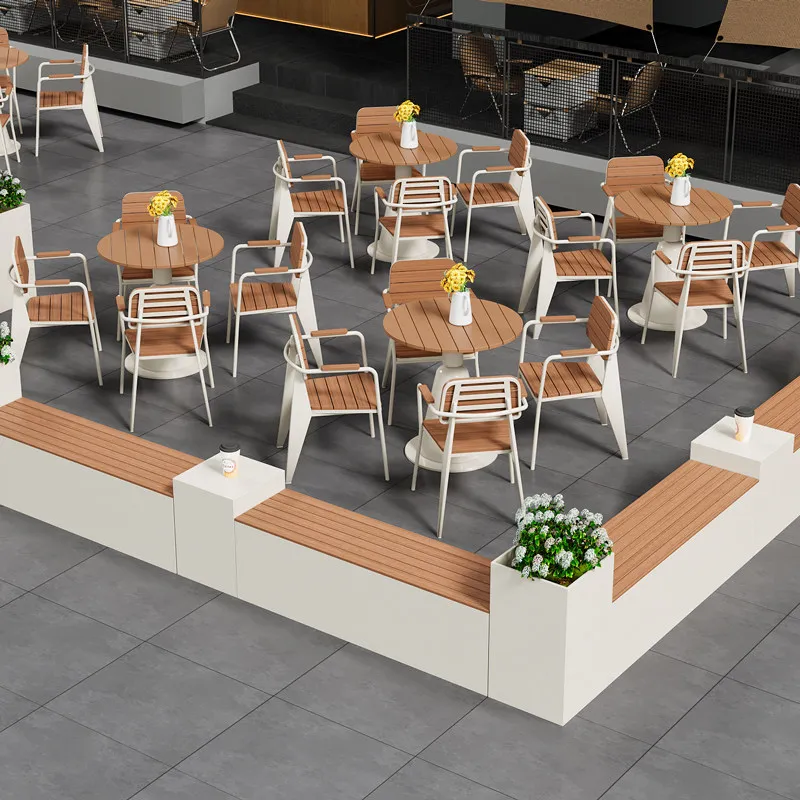 Outdoor waterproof and sun-protective outdoor table and chair combination, outdoor milk tea shop leisure area, small round table