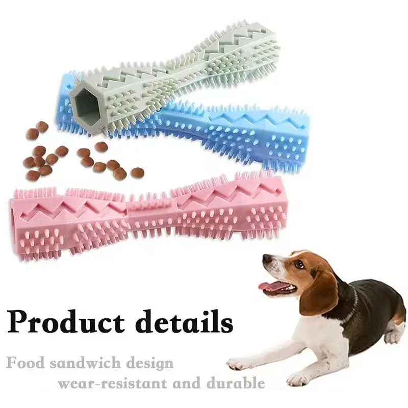 Durable Dog Chew Toy Stick - Soft Rubber Toothbrush with Tooth Cleaning Points And Massage Features for Pet Oral Care Molar Chew