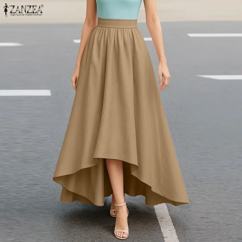 

ZANZEA модные асимметричные длинные юбки 2025 женские с высокой талией повседневные однотонные макси Jupes Faldas Saia свободные вечерние плавки на молнии