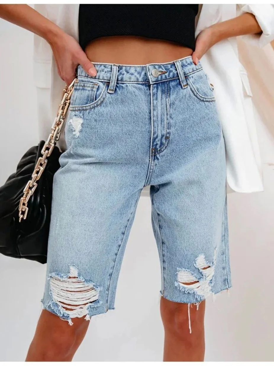 

Джинсы Street Sle с высокой талией, прямые, рваные, из денима, с эффектом потертости, повседневные брюки для женщин