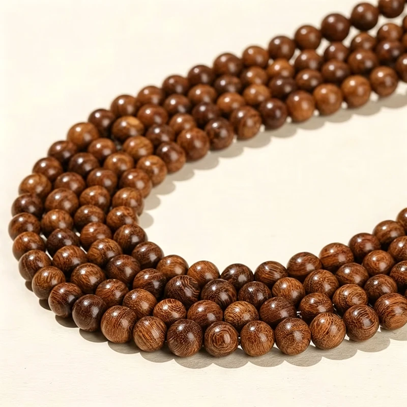 Natürliche Holzperlen aus Goldseide und Sandelholz, runde Buddha-Perlen, verschiedene Größen für Schmuckherstellung, DIY-Halsketten, Armbänder, Zubehör, 6, 8, 10 mm – Detail 6