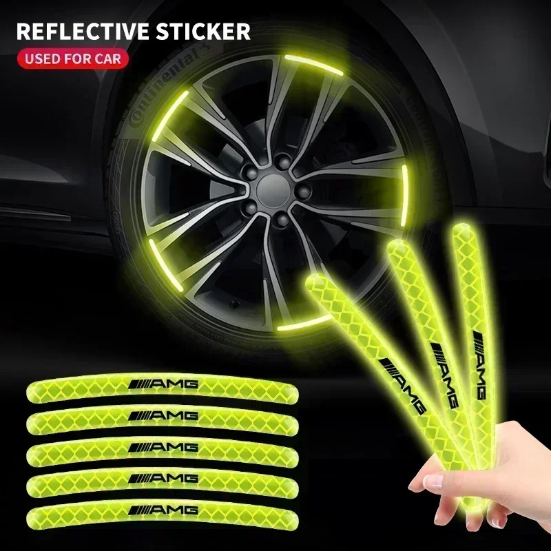 5/10/15/20Pcs Car Tire Hub Reflective Strips Stickers For Mercedes Benz AMG A E B C GLA GLC GLE Class W166 W176 W204 W205